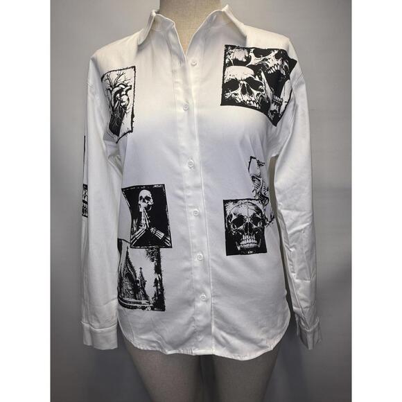 Social Collision Other - NWT - ocial Collision Skull Grave Patch Long-Sleeve Woven Button-Up - Unisex SM